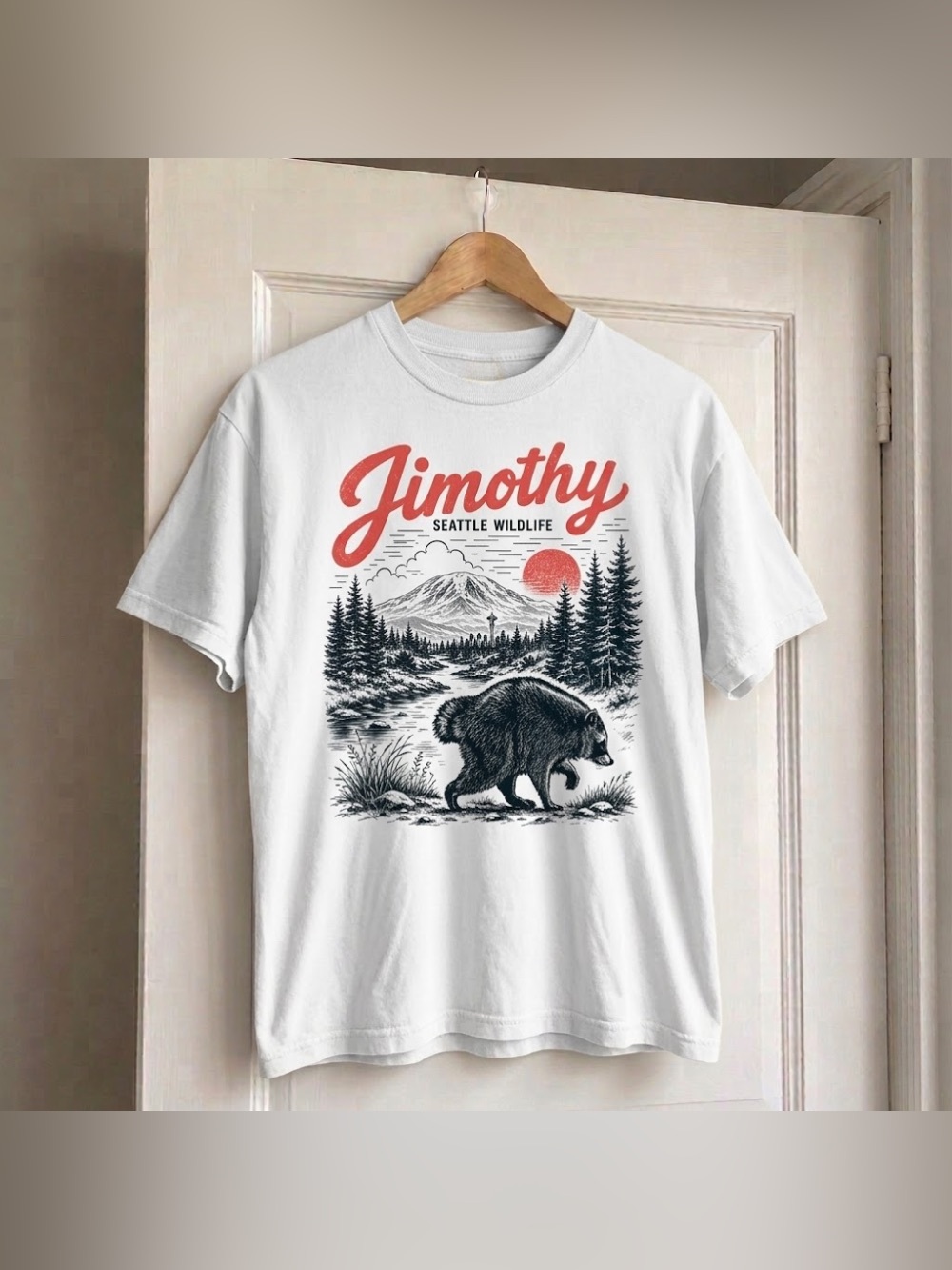 Jimothy Seattle Wildlife Raccoon Mountain White Outdoor Graphic T-Shirt